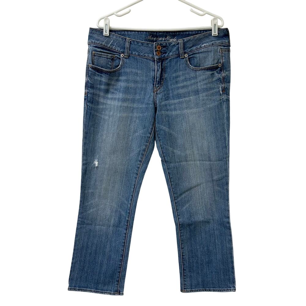 American Eagle Womens Sz 14 Light Wash Arist Mid Rise Distressed Ankle Jeans Y2K